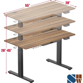 SHW 55 x 28 Inches Electric Height Adjustable Standing Desk with Drawer and Memory Preset, Walnut