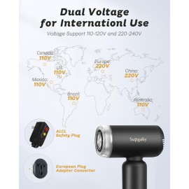 SUPGALIY Dual Voltage Hair Dryer, High-Speed Ionic Blow Dryer for Fast Drying, Travel Compact Hair Blow Dryer with Magnetic Curly Diffuser for Home, Portable Hairdryer International 110-240V