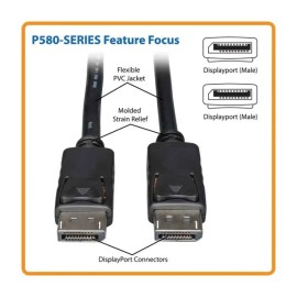 Tripp Lite by Eaton 4K at 60 Hz DisplayPort 1.2 Male/Male Cable with Latches, Black (10 Ft.)