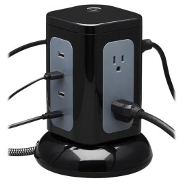 Tripp Lite by Eaton 6-AC Outlet and 4-USB Port, Protect It! Surge Protector Tower, 8-Ft. Braided Cord with Right-Angle Plug