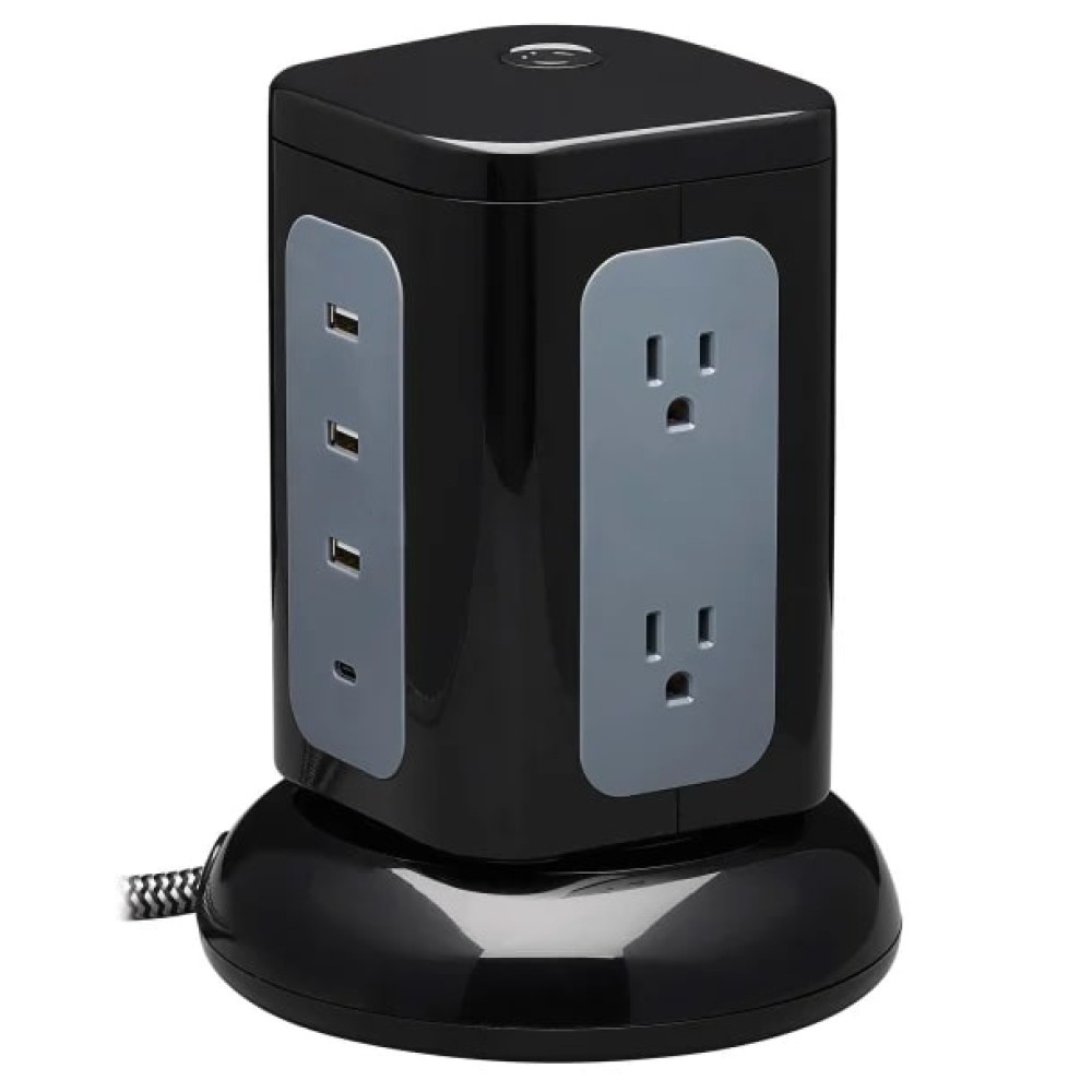 Tripp Lite by Eaton 6-AC Outlet and 4-USB Port, Protect It! Surge Protector Tower, 8-Ft. Braided Cord with Right-Angle Plug