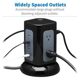 Tripp Lite by Eaton 6-AC Outlet and 4-USB Port, Protect It! Surge Protector Tower, 8-Ft. Braided Cord with Right-Angle Plug