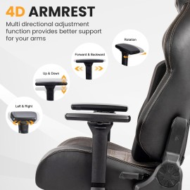 Big and Tall Gaming Chair 440LBS Gaming Chair with Metal Base Memory Foam Lumbar 4D Adjustable Armrest Computer