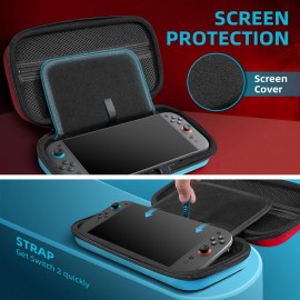 TiMOVO Carrying Case for Nintendo Switch 2 2025, Large Capacity Protective Hard Shell Portable Travel Case Pouch for Switch 2, with 10 Game Card Slots and Pockets for Console & Accessories, Blue+Red