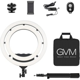 GVM Ring Light,Professional dimmable 3200K-5600K LED Round Light with Light Stand,Circular Diffuser,Smartphone Holder for YouTube Videos, Cosmetics, Selfies, Photography, Live Broadcast