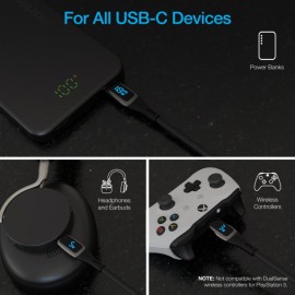 Naztech DigiWATT USB-C to USB-C Digital LED Cable, Black (6 Ft.)