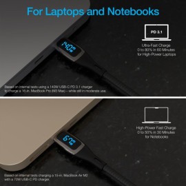 Naztech DigiWATT USB-C to USB-C Digital LED Cable, Black (6 Ft.)