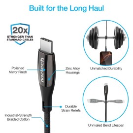 Naztech DigiWATT USB-C to USB-C Digital LED Cable, Black (6 Ft.)