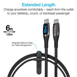 Naztech DigiWATT USB-C to USB-C Digital LED Cable, Black (6 Ft.)