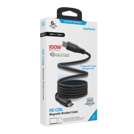 Naztech REcoil 100-Watt 6-Ft. USB-C to USB-C Magnetic Braided Cable (Black)
