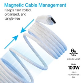 Naztech REcoil 100-Watt 6-Ft. USB-C to USB-C Magnetic Braided Cable (White)