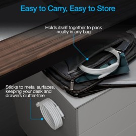 Naztech REcoil 100-Watt 6-Ft. USB-C to USB-C Magnetic Braided Cable (White)