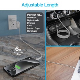 Naztech REcoil 100-Watt 6-Ft. USB-C to USB-C Magnetic Braided Cable (White)