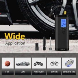 Z-EDGE ZA103 Combo 150-PSI Portable Air Inflator and 2,000-mAh Power Bank with Digital Display and Carrying Pouch (Black)
