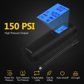 Z-EDGE ZA103 Combo 150-PSI Portable Air Inflator and 2,000-mAh Power Bank with Digital Display and Carrying Pouch (Black)