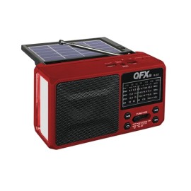 QFX Portable AM/FM/Shortwave Radio with Bluetooth, Flashlight, and Solar Panel, Red