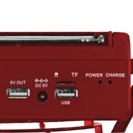 QFX Portable AM/FM/Shortwave Radio with Bluetooth, Flashlight, and Solar Panel, Red