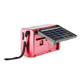 QFX Portable AM/FM/Shortwave Radio with Bluetooth, Flashlight, and Solar Panel, Red