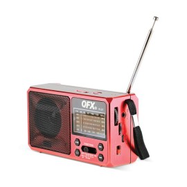 QFX Portable AM/FM/Shortwave Radio with Bluetooth, Flashlight, and Solar Panel, Red