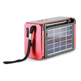 QFX Portable AM/FM/Shortwave Radio with Bluetooth, Flashlight, and Solar Panel, Red