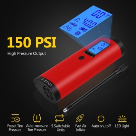 Z-EDGE ZA103 Combo 150-PSI Portable Air Inflator and 2,000-mAh Power Bank with Digital Display and Carrying Pouch (Red)