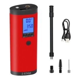 Z-EDGE ZA103 Combo 150-PSI Portable Air Inflator and 2,000-mAh Power Bank with Digital Display and Carrying Pouch (Red)