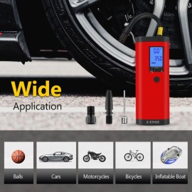 Z-EDGE ZA103 Combo 150-PSI Portable Air Inflator and 2,000-mAh Power Bank with Digital Display and Carrying Pouch (Red)