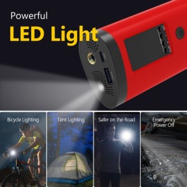 Z-EDGE ZA103 Combo 150-PSI Portable Air Inflator and 2,000-mAh Power Bank with Digital Display and Carrying Pouch (Red)