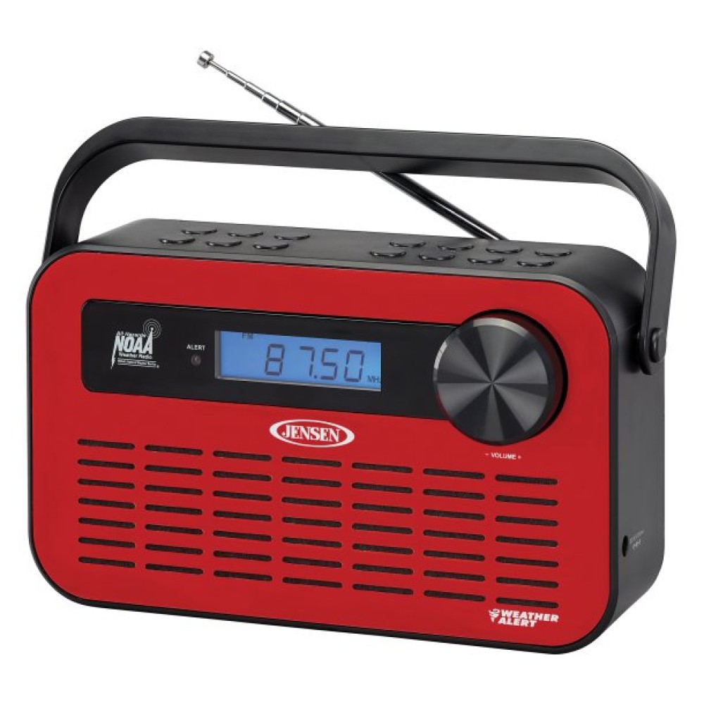 JENSEN Portable Digital AM/FM Weather Radio with Weather Alert and 2-Way Charging, Red, JEP-250