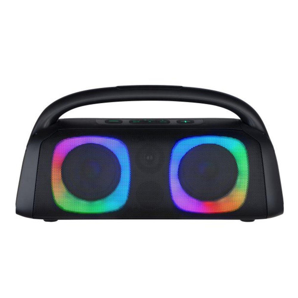 IQ Sound Bluetooth Boom Box Speaker with FM Radio, RGB Light Show, and Remote, True Wireless, Black