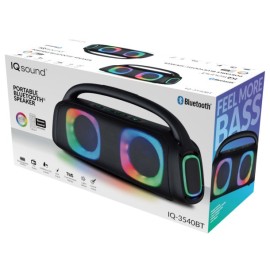 IQ Sound Bluetooth Boom Box Speaker with FM Radio, RGB Light Show, and Remote, True Wireless, Black