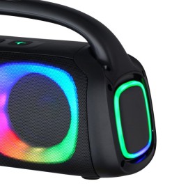 IQ Sound Bluetooth Boom Box Speaker with FM Radio, RGB Light Show, and Remote, True Wireless, Black