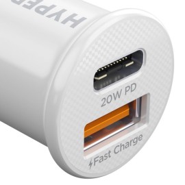 HyperGear mini Dual 20-Watt USB-C PD and 18-Watt USB Car Charger (White)