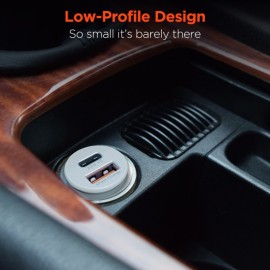 HyperGear mini Dual 20-Watt USB-C PD and 18-Watt USB Car Charger (White)