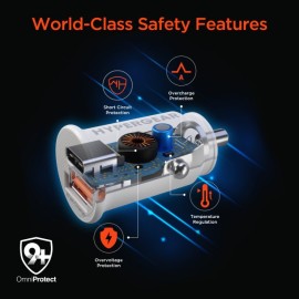 HyperGear mini Dual 20-Watt USB-C PD and 18-Watt USB Car Charger (White)