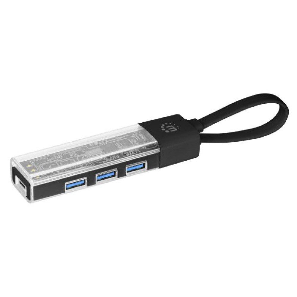 Manhattan Transparent 4-Port USB 3.0 USB-C/USB-A Combo Hub (Black)