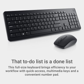 Dell Wireless Keyboard and Mouse - KM3322W, Wireless - 2.4GHz, Optical LED Sensor, Mechanical Scroll