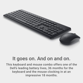 Dell Wireless Keyboard and Mouse - KM3322W, Wireless - 2.4GHz, Optical LED Sensor, Mechanical Scroll