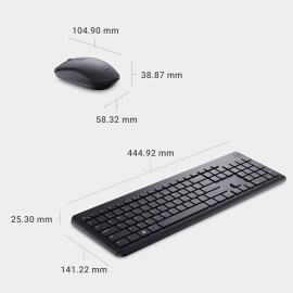 Dell Wireless Keyboard and Mouse - KM3322W, Wireless - 2.4GHz, Optical LED Sensor, Mechanical Scroll