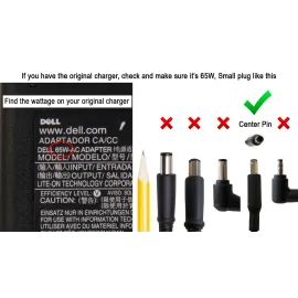 Dell Original Laptop Charger 65W watt 3.25 Amps 4.5mm tip AC Power Adapter