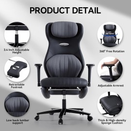 EMIAH Ergonomic Office Chair with Foot Rest Reclining Office Chair with Adjustable Arms and Headrest High Back Gaming