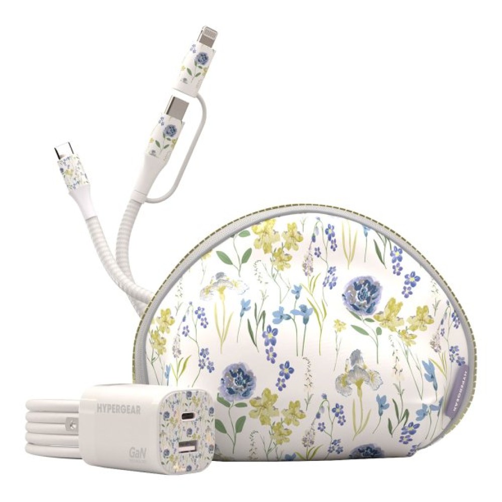 HyperGear TECHcessories 30-Watt USB-C PD Charging Kit with Travel Pouch (Purple Floral)