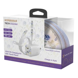 HyperGear TECHcessories 30-Watt USB-C PD Charging Kit with Travel Pouch (Purple Floral)