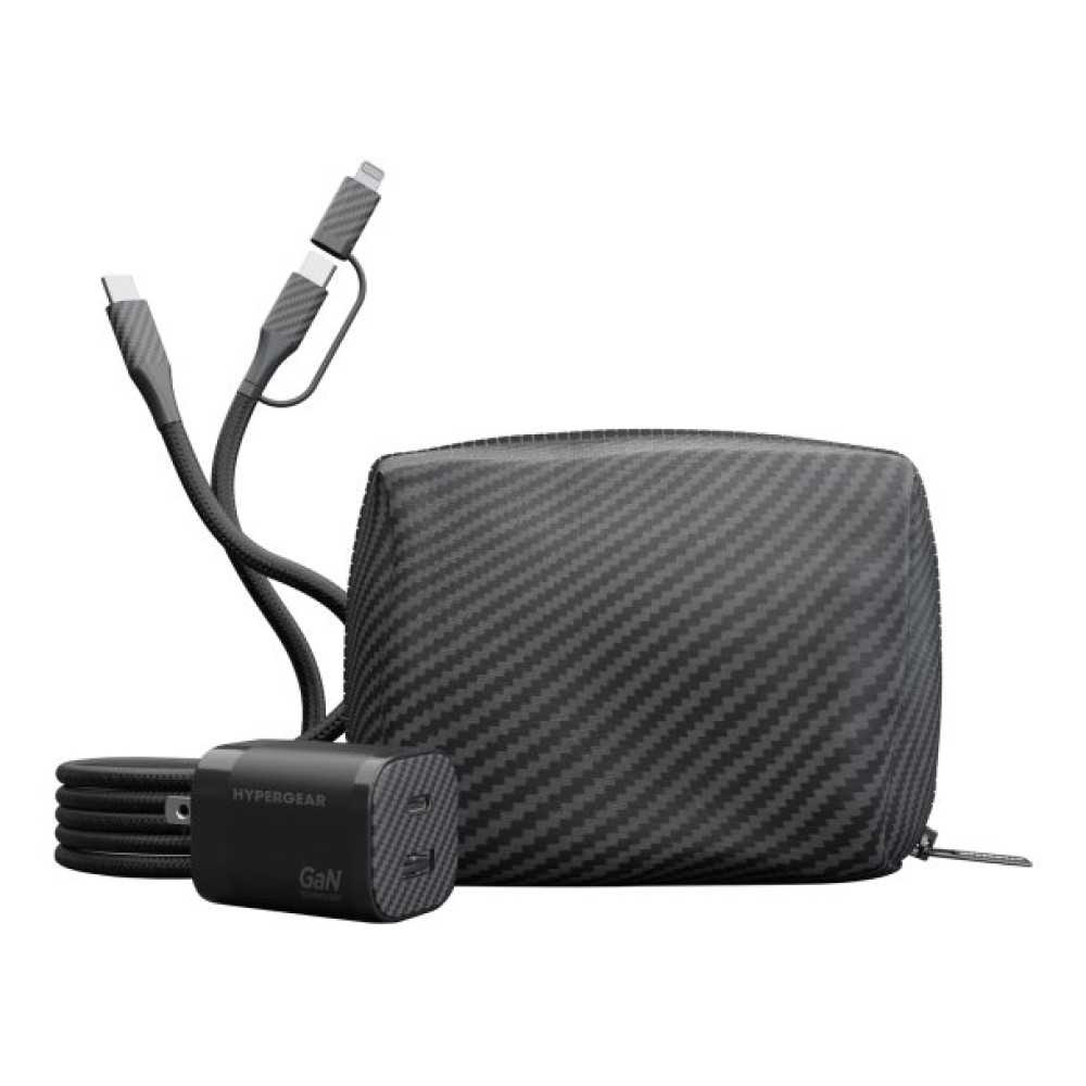 HyperGear TECHcessories 30-Watt USB-C PD Charging Kit with Travel Pouch (Carbon Fiber)