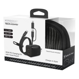 HyperGear TECHcessories 30-Watt USB-C PD Charging Kit with Travel Pouch (Carbon Fiber)
