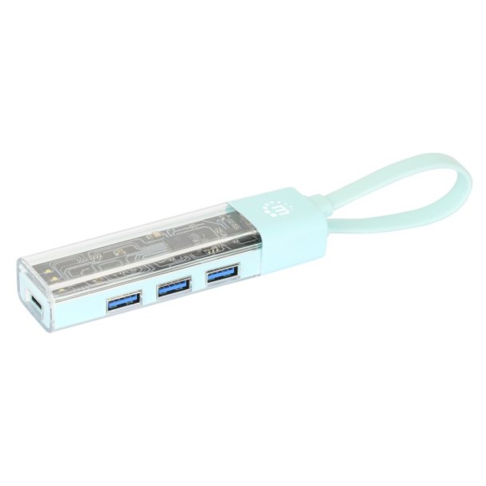 Manhattan Transparent 4-Port USB 3.0 USB-C/USB-A Combo Hub (Teal)