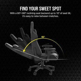 Corsair TC100 Relaxed Gaming Chair - Leatherette - Racing-Inspired Design - Lumbar Pillow - Detachable Memory Foam Neck Pillow - Adjustable Seat Height - Adjustable Armrests - Black