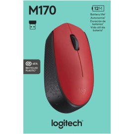 Logitech M170 - Mouse - right and left-handed - wireless - 2.4 GHz - USB wireless receiver - red