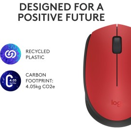 Logitech M170 - Mouse - right and left-handed - wireless - 2.4 GHz - USB wireless receiver - red