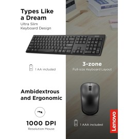 Lenovo 100 USB-A Wireless Combo Keyboard and Mouse